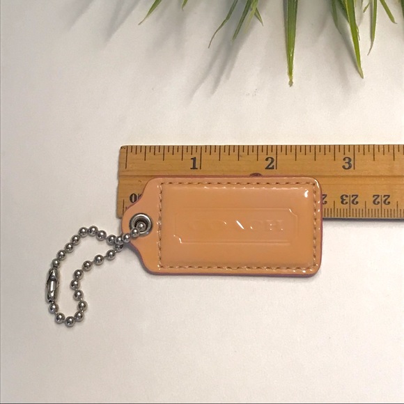 Large 2.5” COACH Camel/Pink Patent Leather Hanging Tag Keychain FOB Bag Charm - Picture 4 of 4